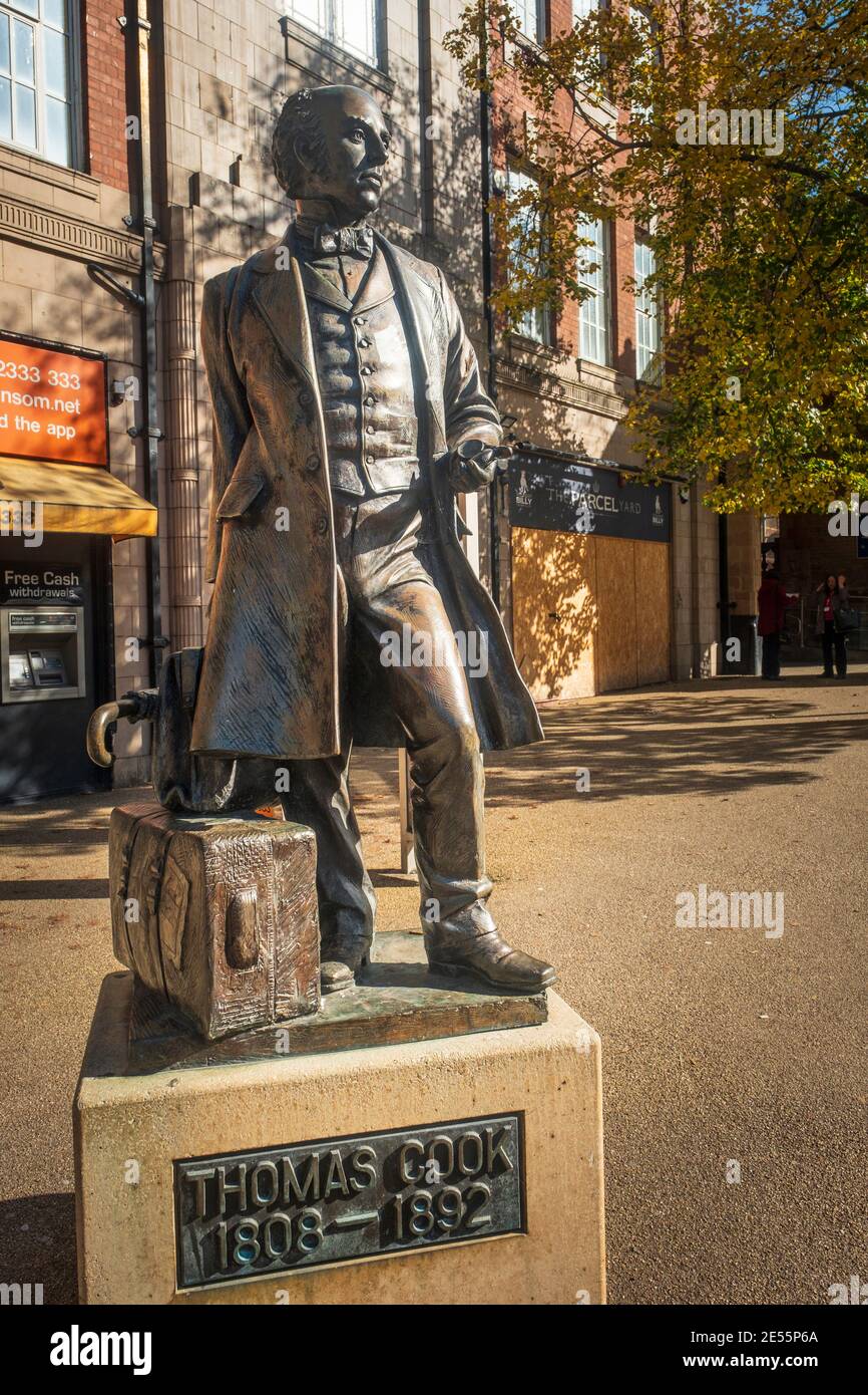 Statue of Thomas Cook outside Leicester Railway Station. Stock Photo