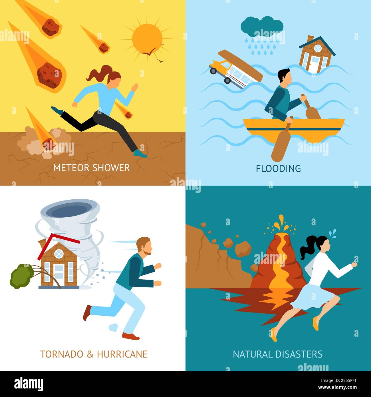 Natural Disasters Safety Design Concept With People Escape From Tornado And Hurricane Flat Icons 9359