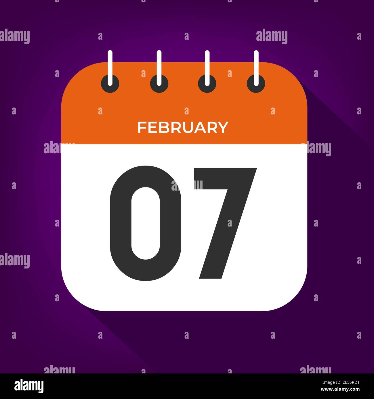 February day 7. Number seven on a white paper with orange color border