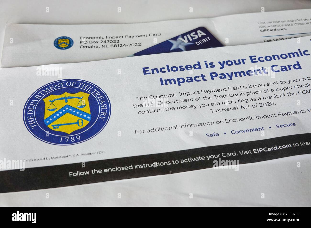 Economic Impact Payment card and letter from the US Treasury department