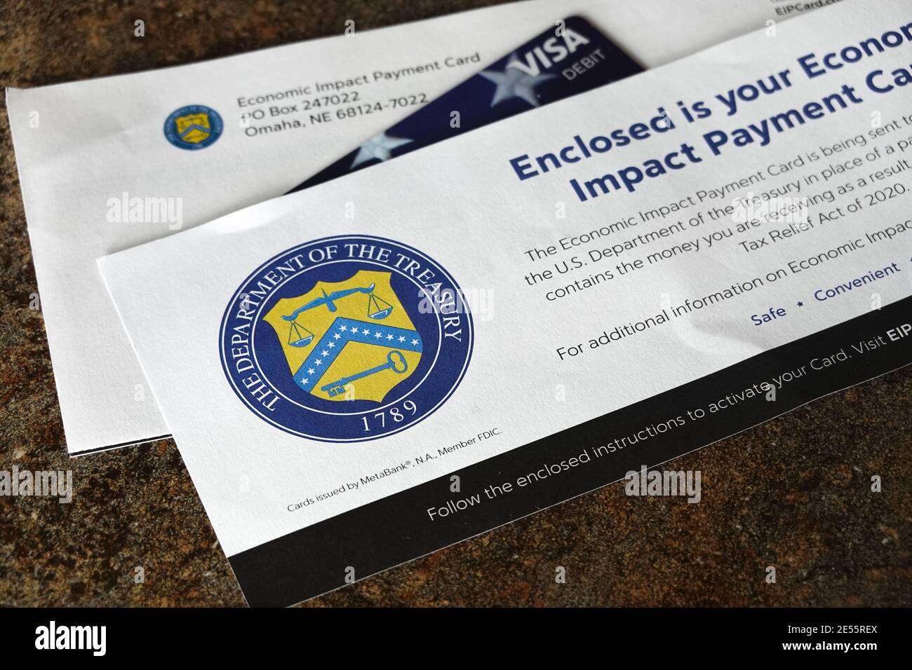 Economic Impact Payment card and letter from the US Treasury department