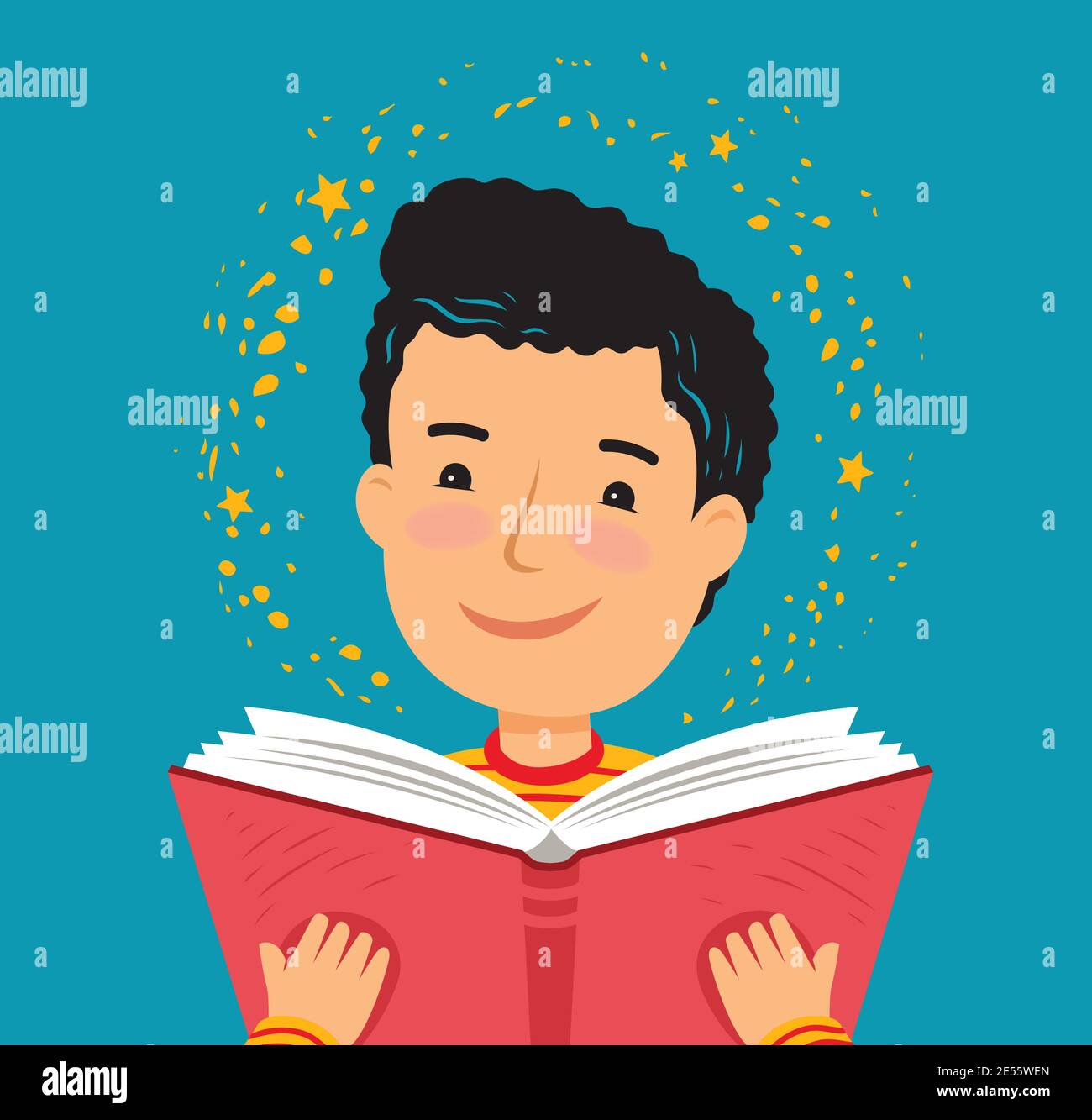 Child reading a book. School cartoon vector Stock Vector