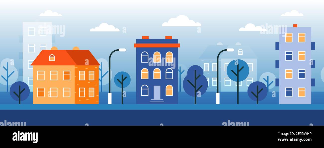 City landscape. Street with houses in the city Stock Vector Image & Art ...