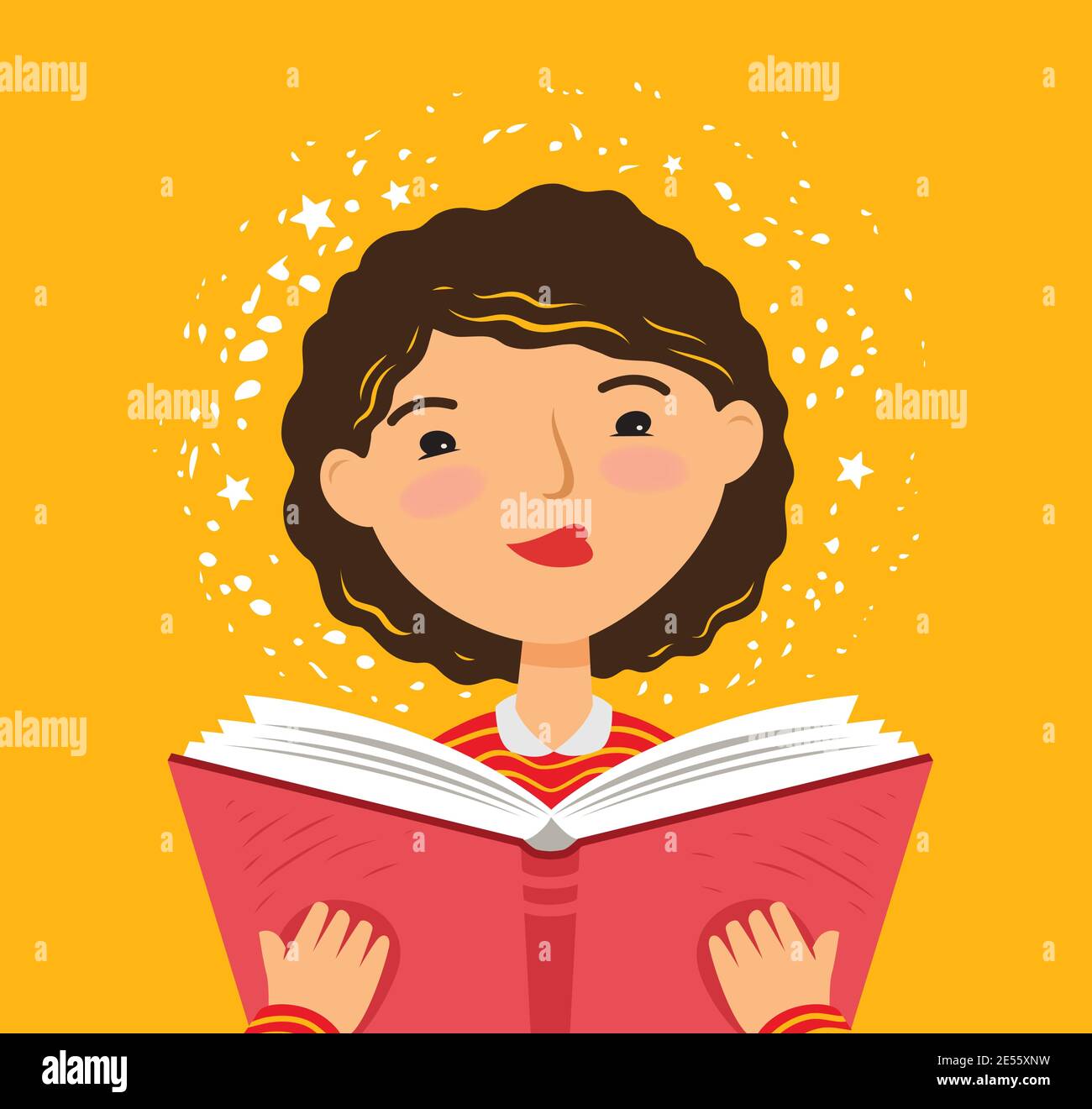 Girl reading a book. Cartoon vector illustration Stock Vector