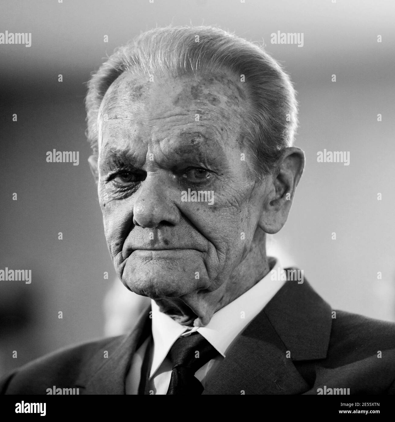 Oswiecim, Poland - January 27, 2017: 73 Th Anniversary of the Liberation of Auschwitz-Birkenau. The survivor visits the Auschwitz extermination site. Stock Photo