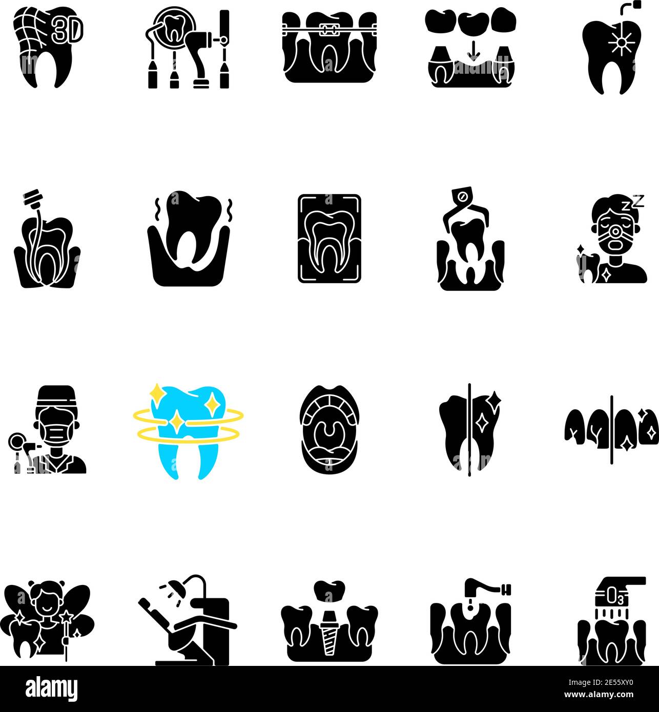 Professional stomatology black glyph icons set on white space Stock ...