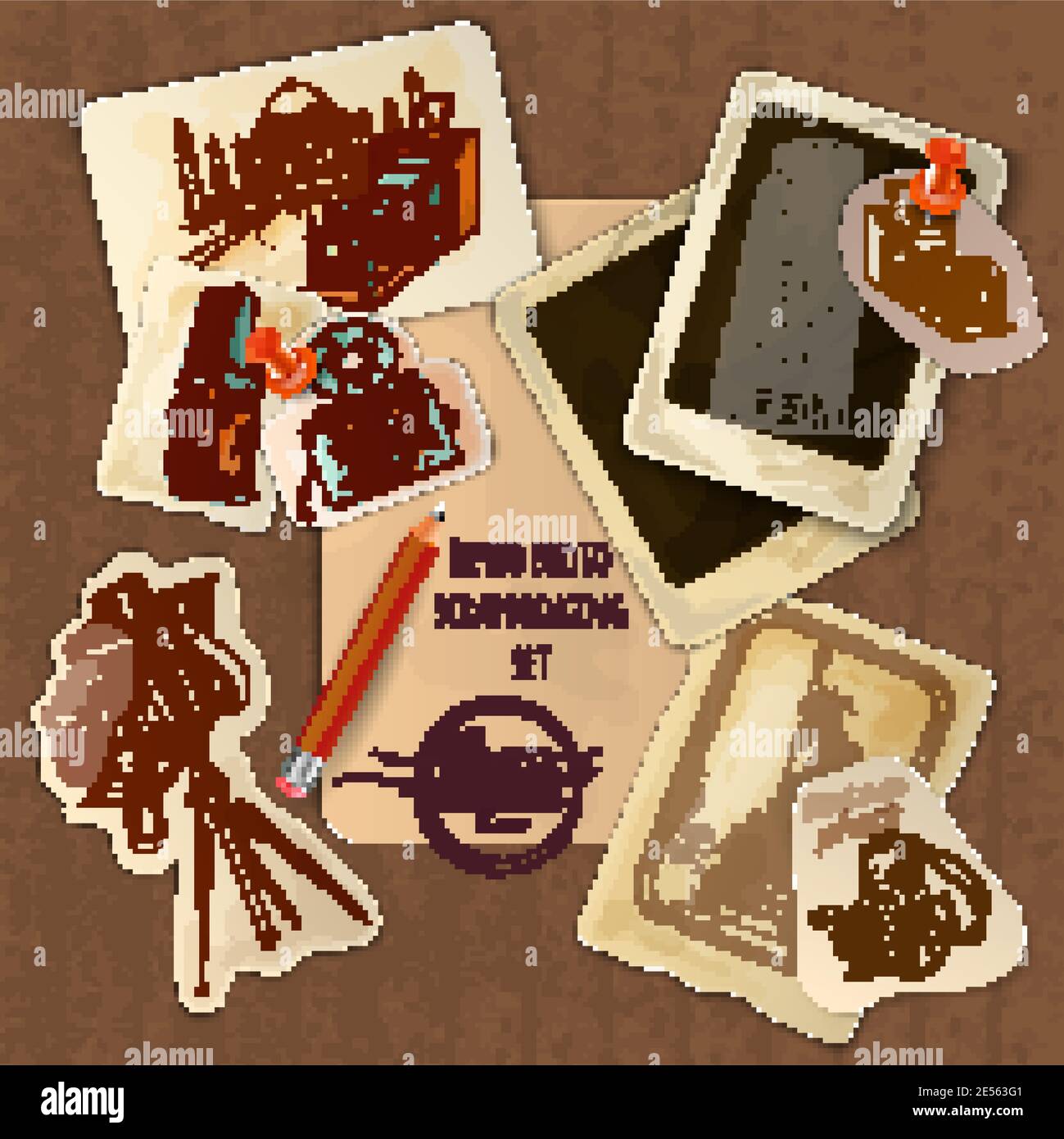 Vintage scrapbooking set with photo frames and retro cartoons vector