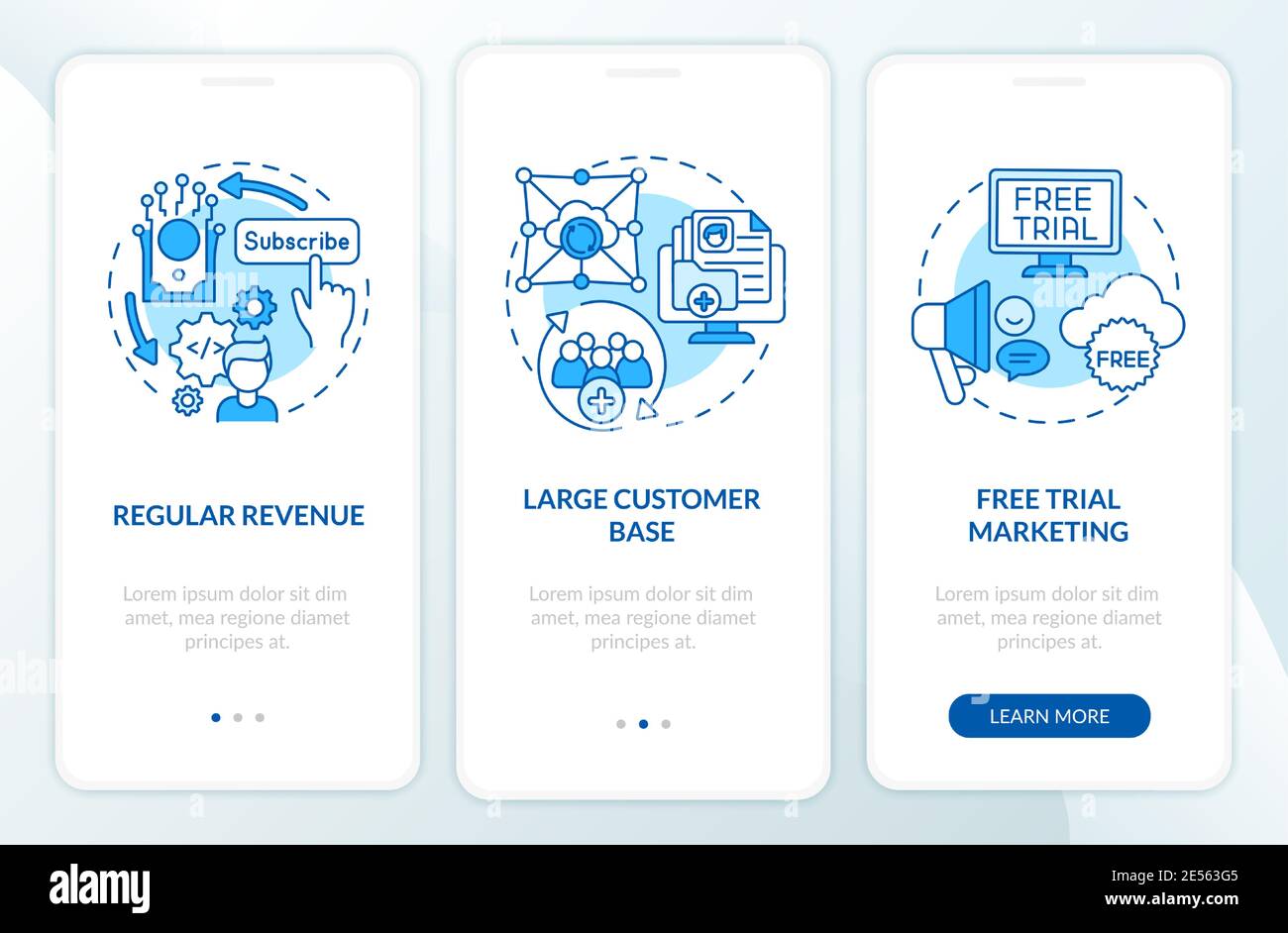 SaaS pros for developers onboarding mobile app page screen with concepts Stock Vector
