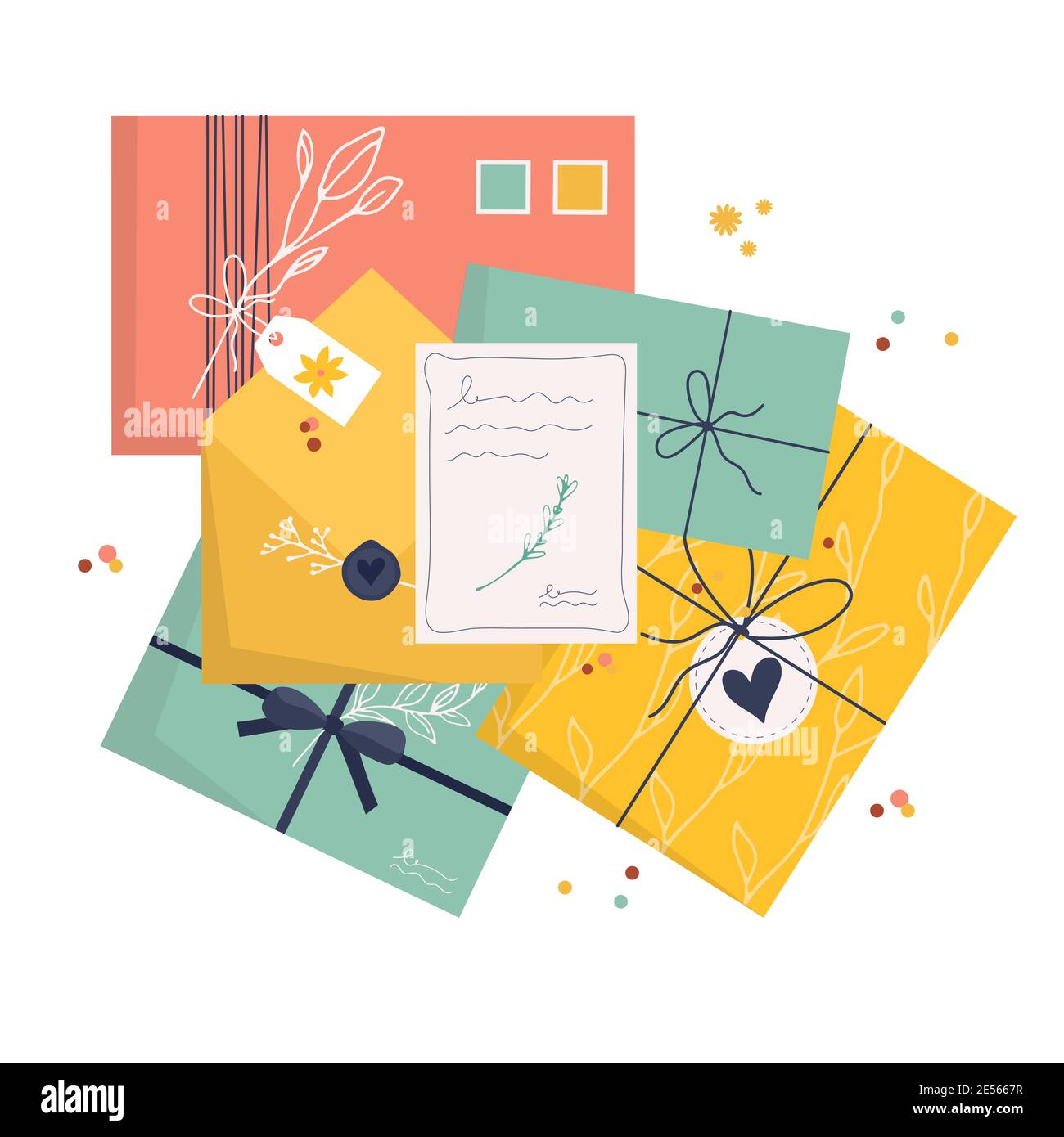 Set of envelopes with stamps. Icon for delivery letter, correspondence