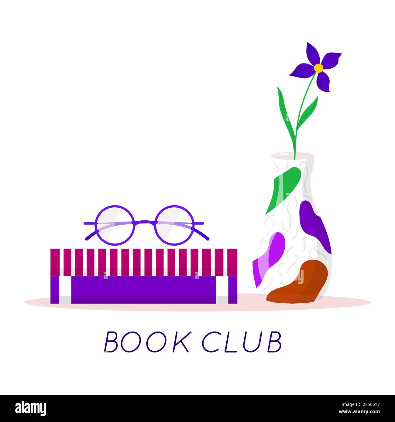 Bookshelves with favorite books, office plant, vase and glasses. Shelf book  in room library, reading book. Vector modern book club logo Stock Vector  Image & Art - Alamy