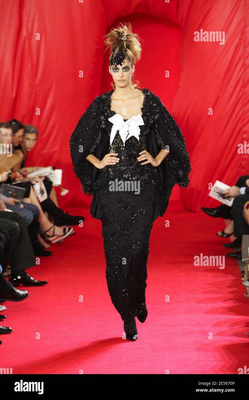 A model presents a creation by French designer Christian Lacroix as part of his Autumn/Winter 2008-2009 Haute Couture fashion collection in Paris July 1st, 2008. Photo by Java/ABACAPRESS.COM Stock Photo