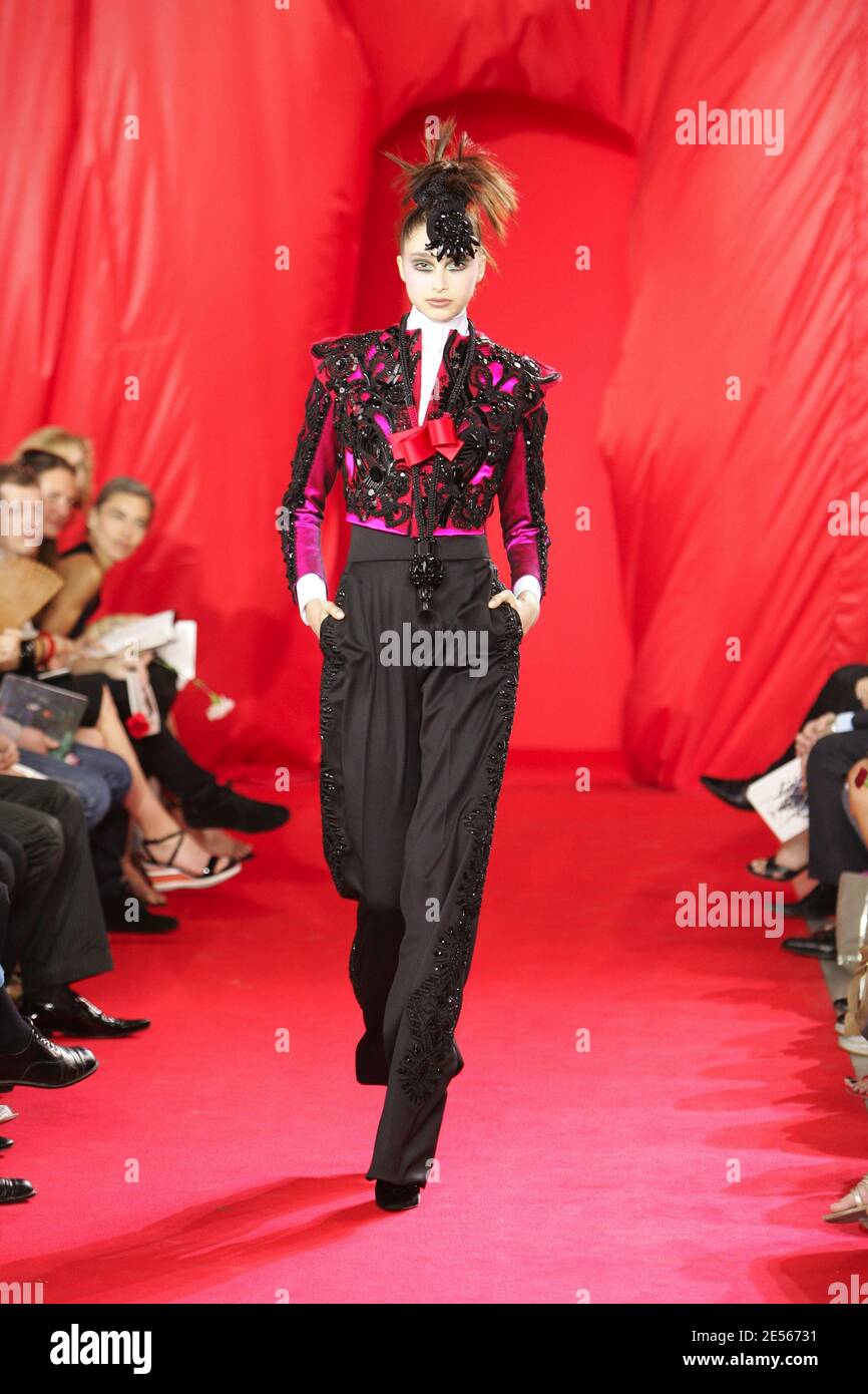 A model presents a creation by French designer Christian Lacroix as part of his Autumn/Winter 2008-2009 Haute Couture fashion collection in Paris July 1st, 2008. Photo by Java/ABACAPRESS.COM Stock Photo