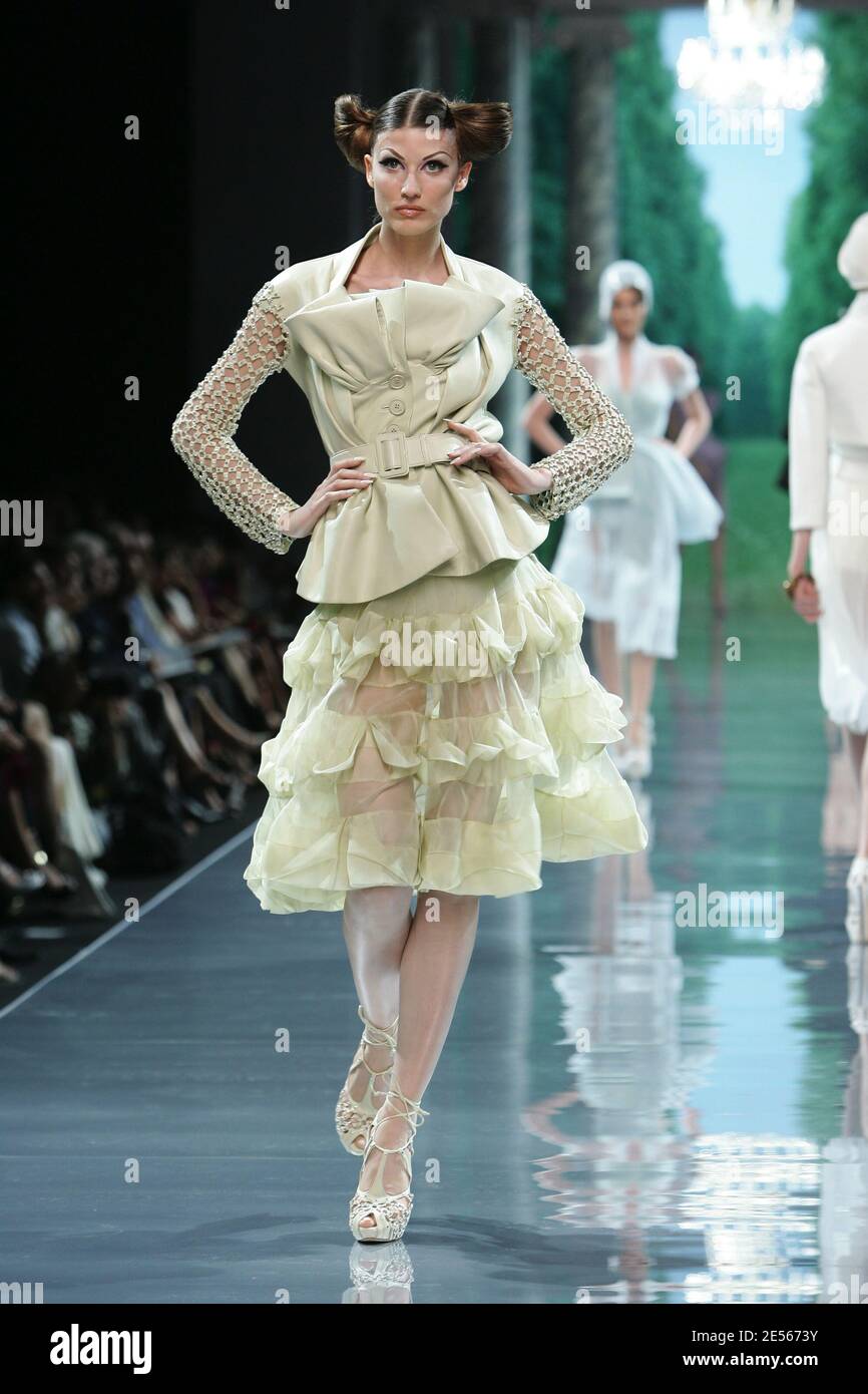 Dreamy Spring 2008 Christian Dior by John Galliano Ivory Silk Chiffon Dress w Hand Done Floral Embroidery