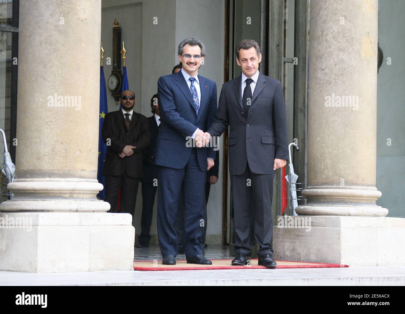 French President Nicolas Sarkozy receives Saudi Prince Alwaleed Bin Talal Bin Abdulaziz Al Saud at Elysee Palace in Paris, France on July 16, 2008. Photo by Denis Guignebourg/ABACAPRESS.COM Stock Photo