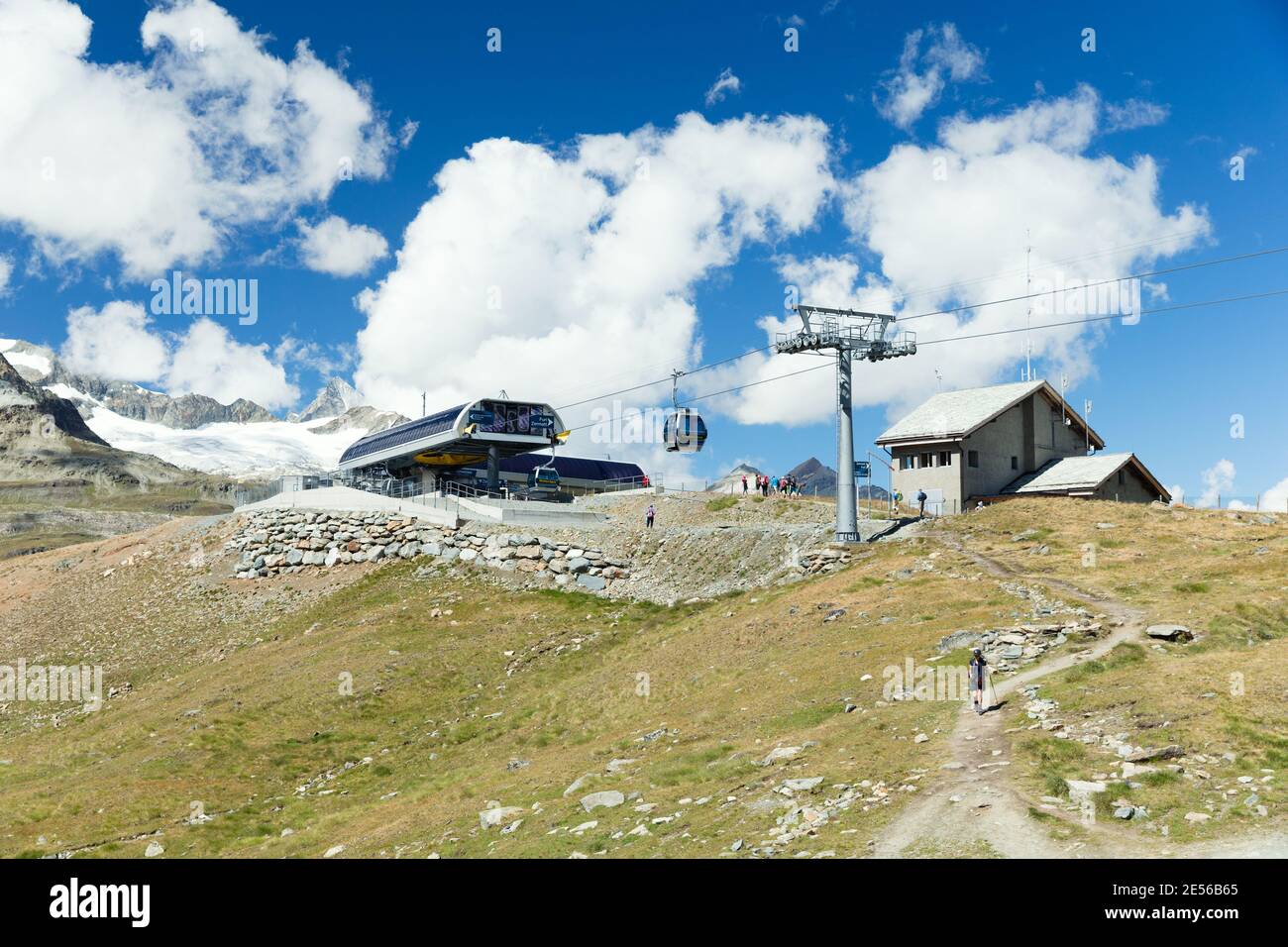 Switzerland The cable car station is a starting point many hikes up and around he Matterhorn Stock - Alamy