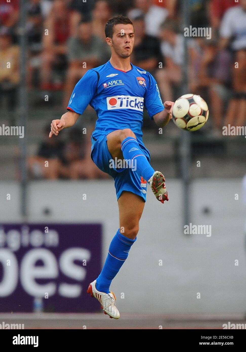 Lyon's Miralem Pjanic during a friendly soccer match, Olympique Lyonnais vs  AS Monaco at the Parc des Sports in Annecy, France on July 29, 2008. Monaco  won 1-0. Photo by Steeve McMay/Cameleon/ABACAPRESS.COM
