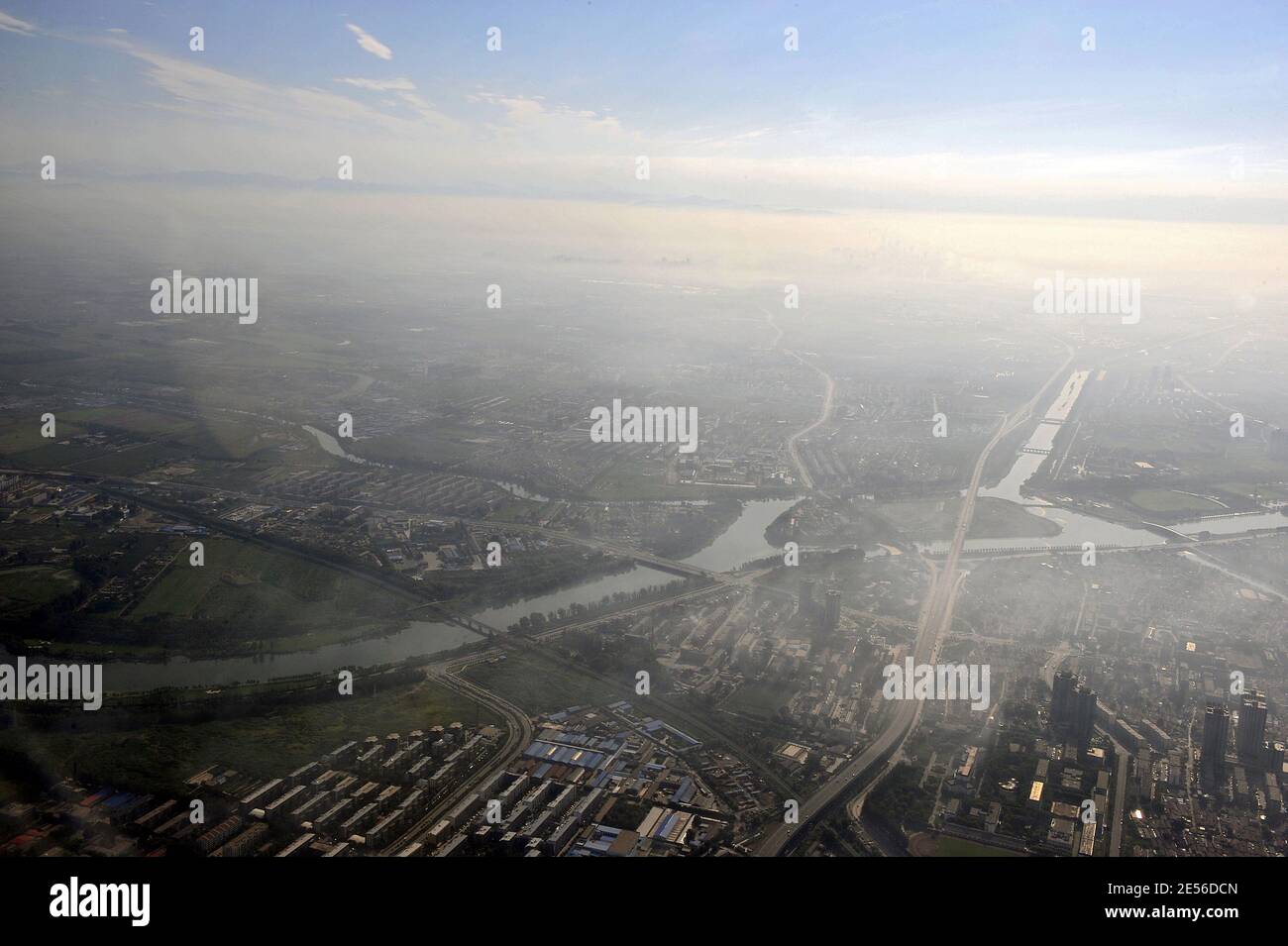 Aerial view of Beijing from Air France 128 fly, China on August 1, 2008. The Beijing 2008 Olympics begin on 8th August 2008. Photo by Jean-Michel Psaila/ABACAPRESS.COM Stock Photo