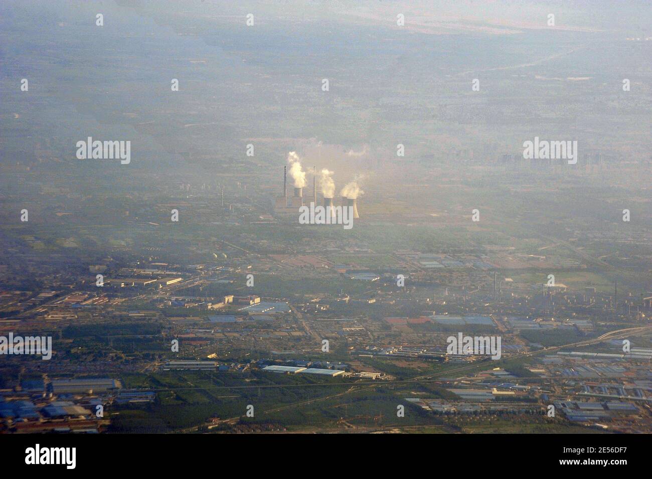 Aerial view of Beijing from Air France 128 fly, China on August 1, 2008. The Beijing 2008 Olympics begin on 8th August 2008. Photo by Jean-Michel Psaila/ABACAPRESS.COM Stock Photo