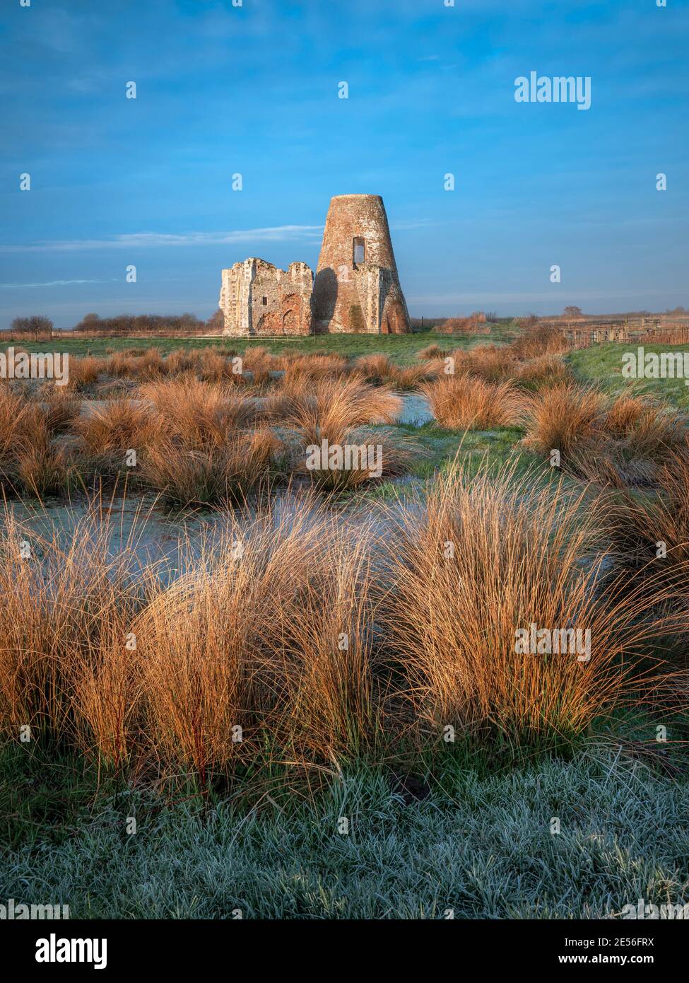 Morning light on the remains of St Bennet's mill. Stock Photo