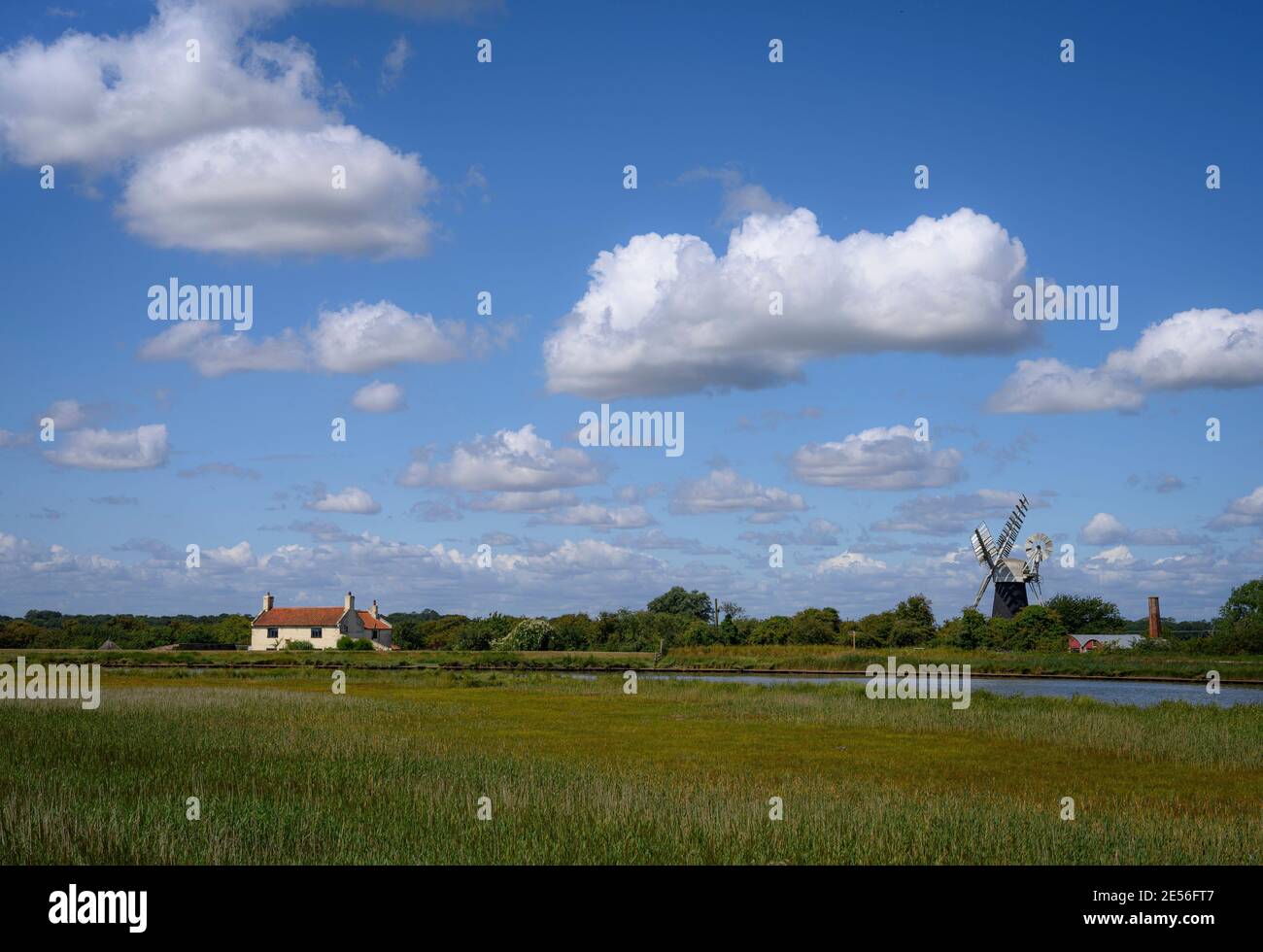 Polkey's mill and house near Reedham on a summers day. Stock Photo
