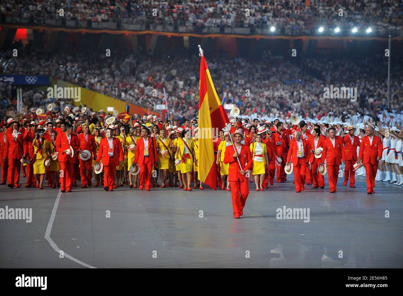 The Spanish delegation during the Opening Ceremony for the 2008 Beijing Summer Olympics at the National Stadium in Beijing, China on August 8, 2008. Photo by Jean-Michel Psaila/ABACAPRESS.COM Stock Photo