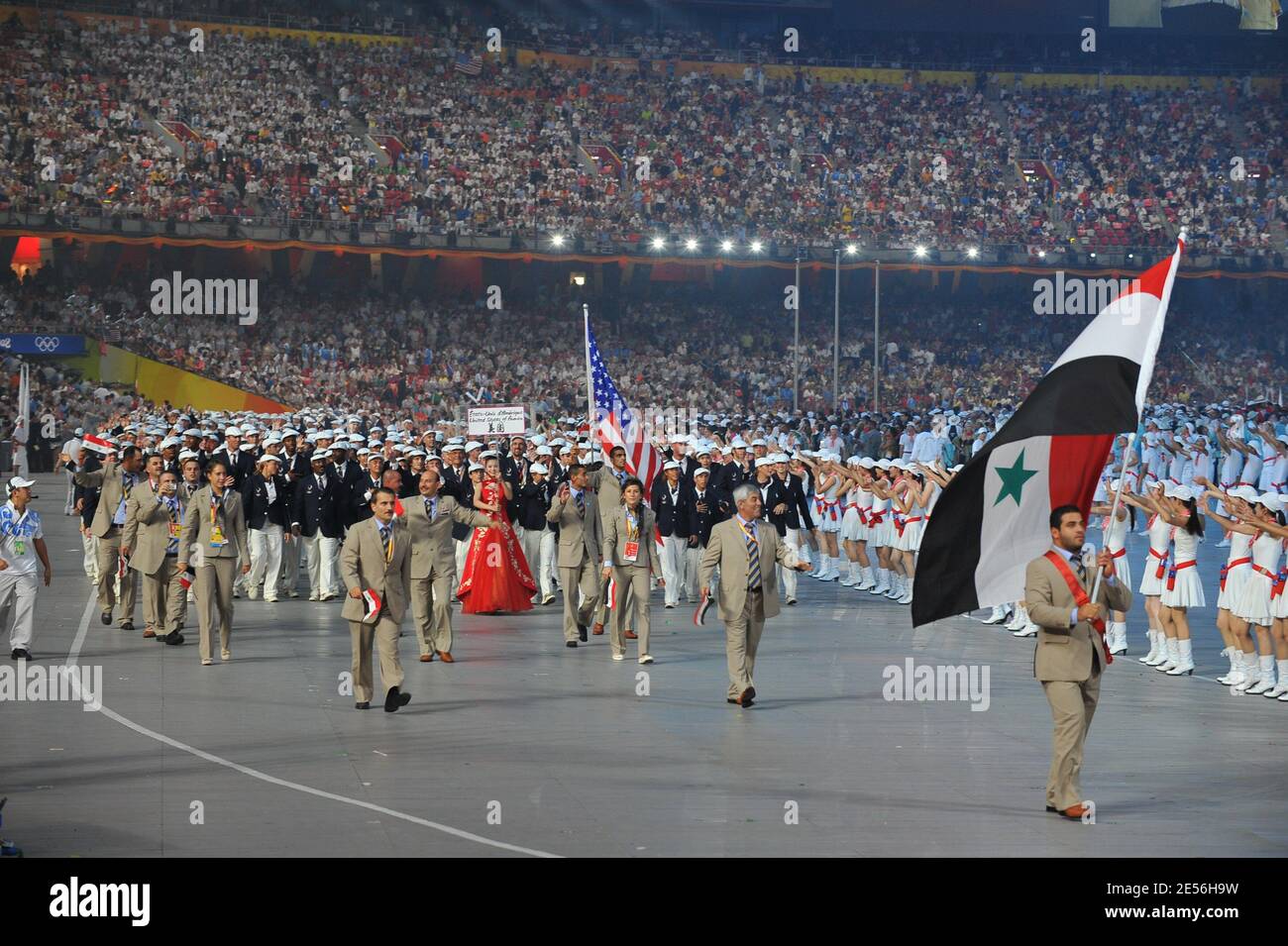 The Syrian delegation during the Opening Ceremony for the 2008 Beijing Summer Olympics at the National Stadium in Beijing, China on August 8, 2008. Photo by Jean-Michel Psaila/ABACAPRESS.COM Stock Photo