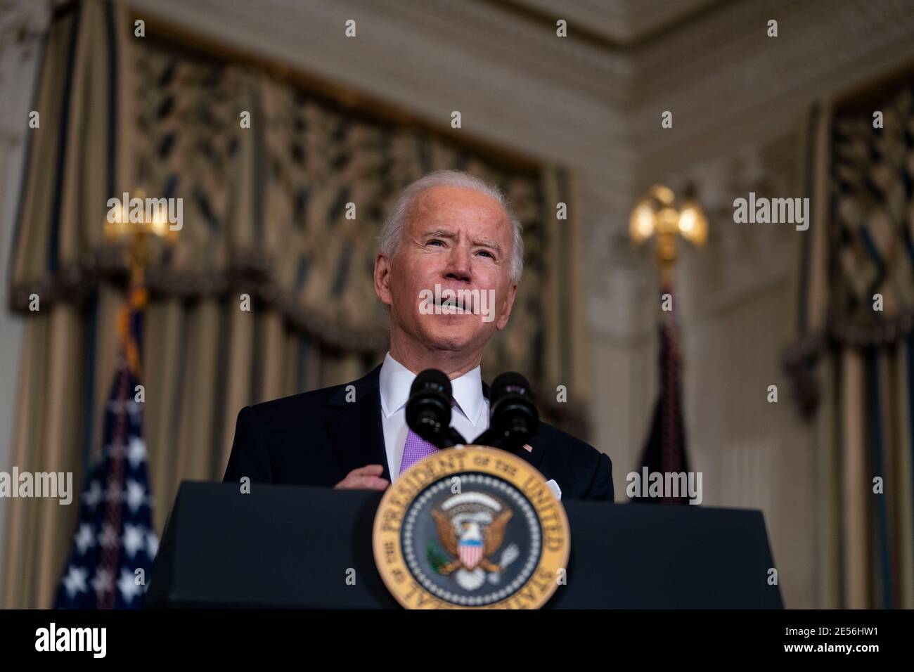 United States President Joe Biden delivers remarks outlining his racial equity agenda and signs executive actions in the State Dining Room of the White House, Tuesday, Jan. 26, 2021. Credit: Doug Mills/Pool via CNP /MediaPunch Stock Photo