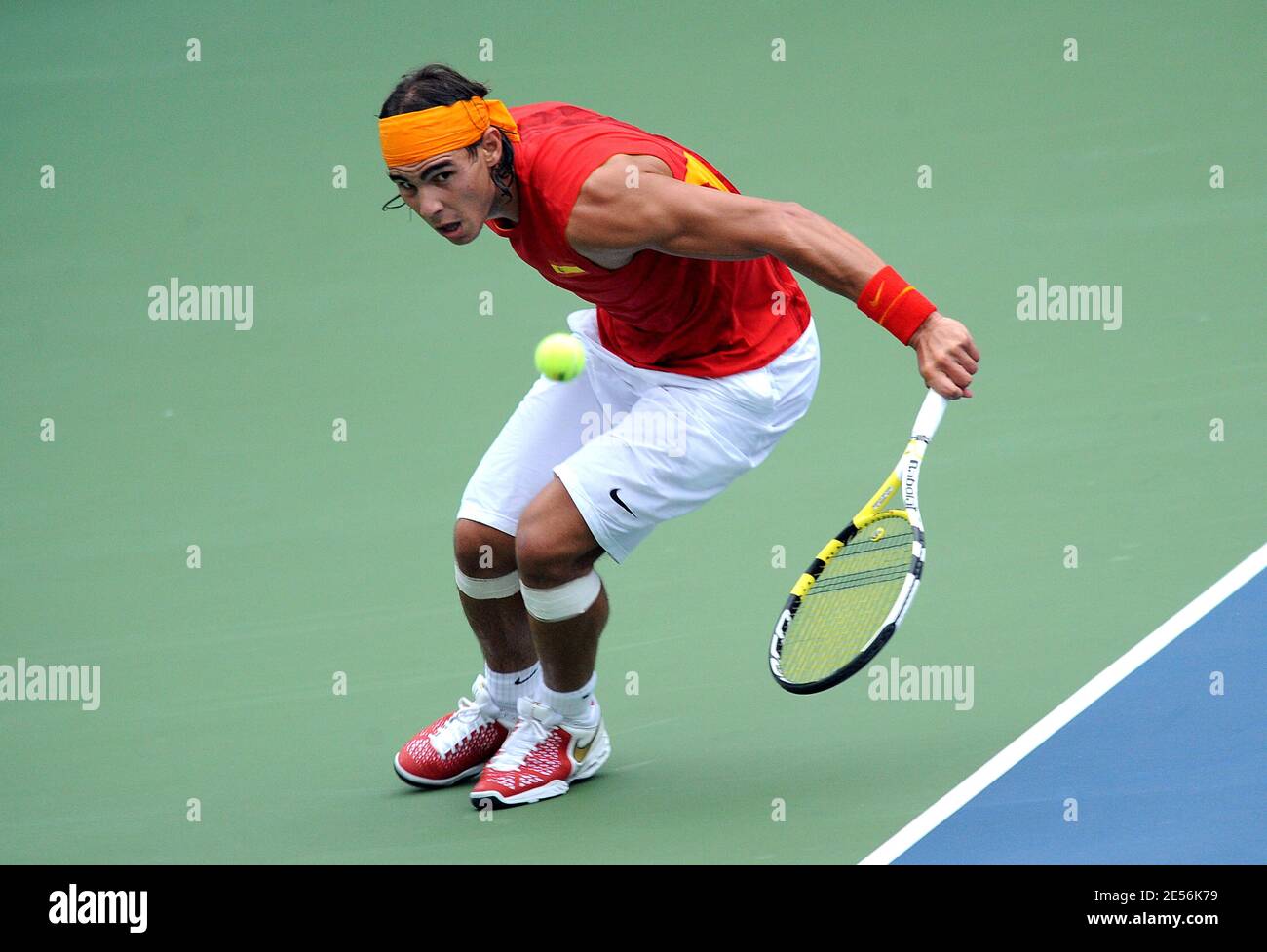 Spain's Rafael Nadal against Italy's Potito Starace in their first round of  the tennis qualification at