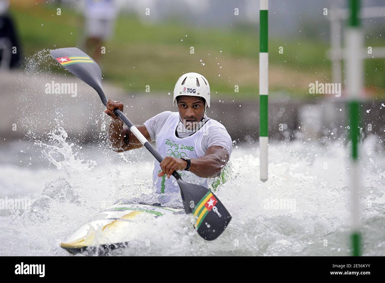 Tonga's Benjamin Boukpeti competes in the Men's canoe/kayak slalom  qualification at the XXIX Olympic Games Day 3 at the Shunyi Olympic Rowing- Canoeing Park in Beijing, China on August 11, 2008. Photo by