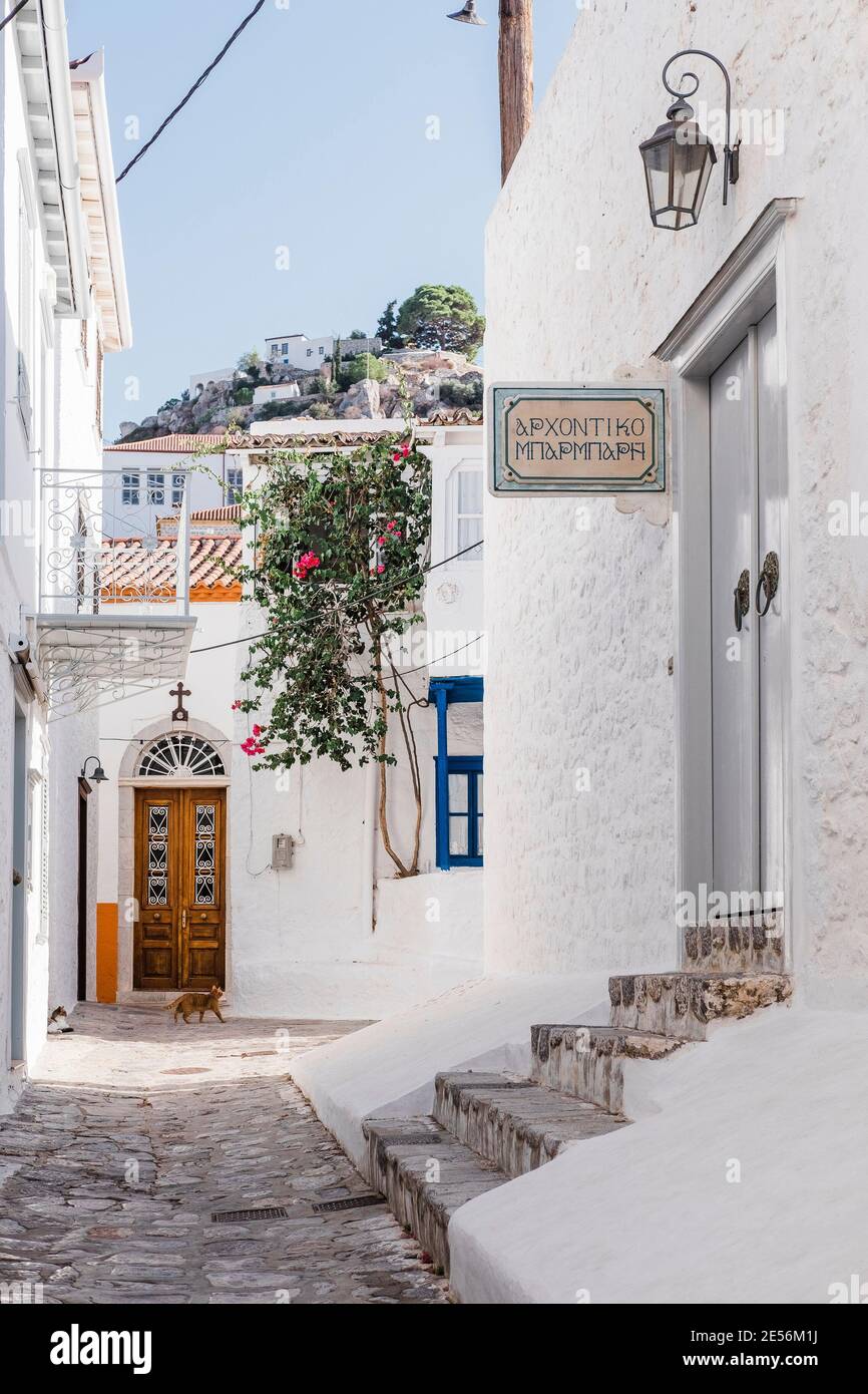 One of the charming streets on Serifos Island. Stock Photo