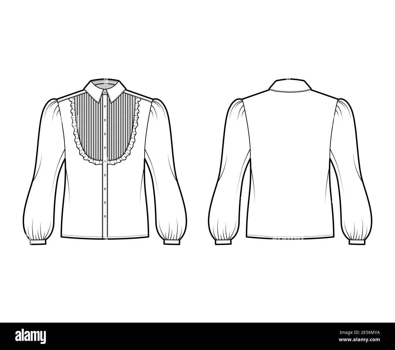 Blouse tuxedo technical fashion illustration with long bouffant sleeves ...