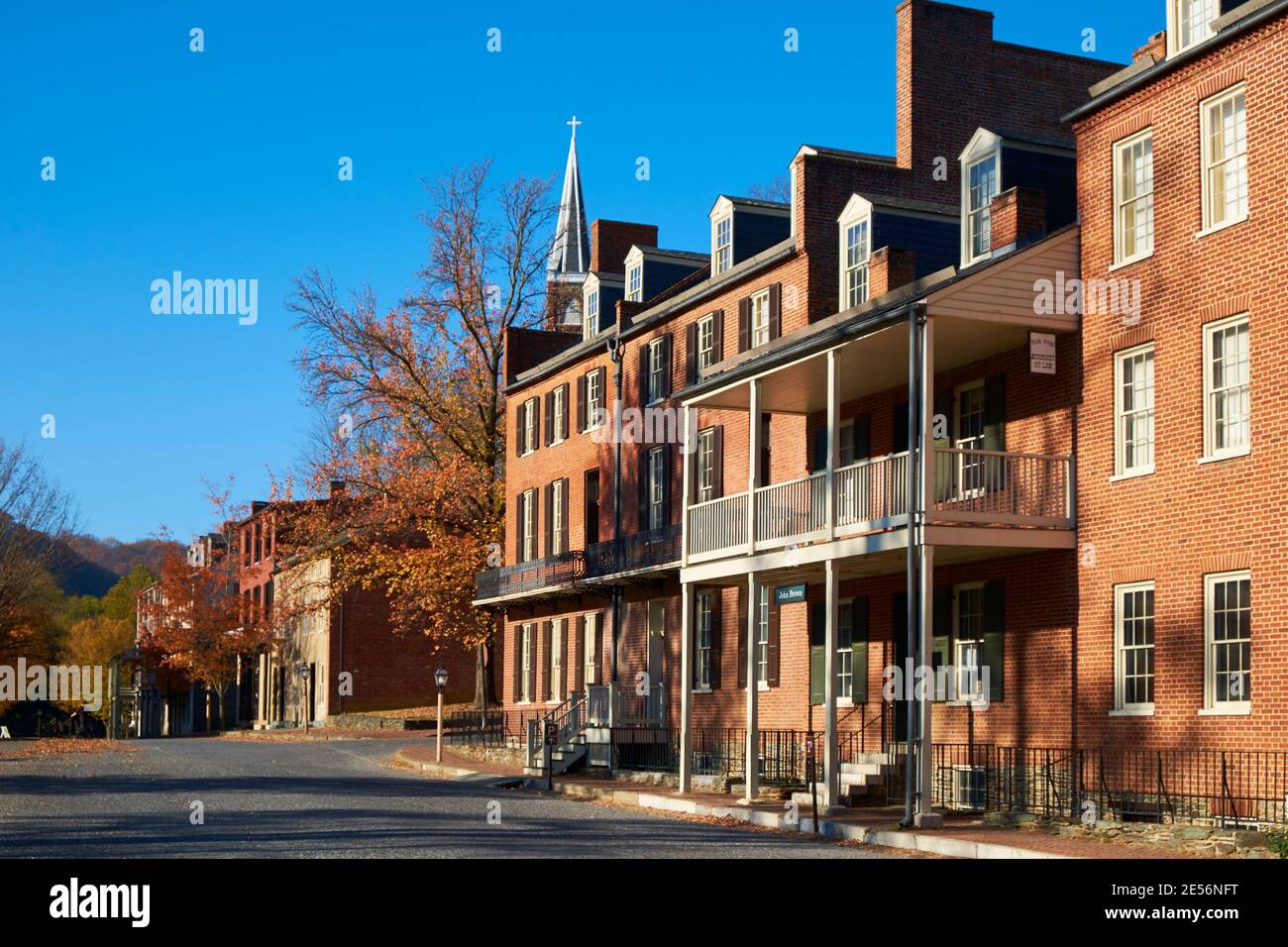 Old commercial buildings along Shanendoah street with St Peters church