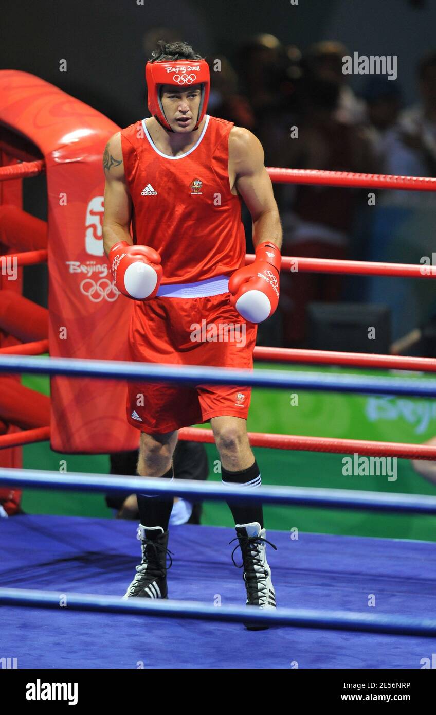 Australia's boxer Brad Pitt begins his fight category 91 Weight in the