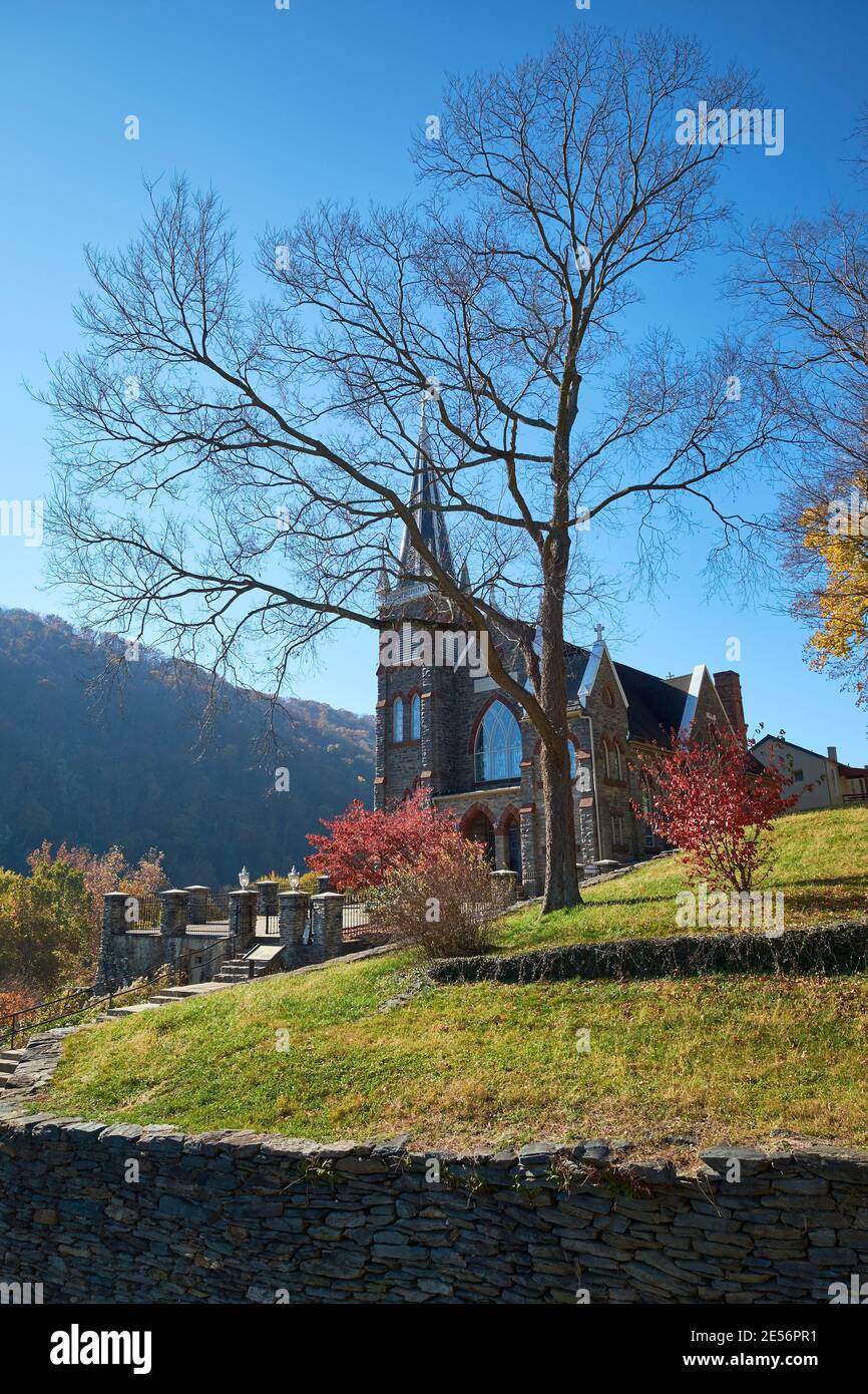 St Peter's Roman Catholic stone church. During fall, autumn in Harpers ...