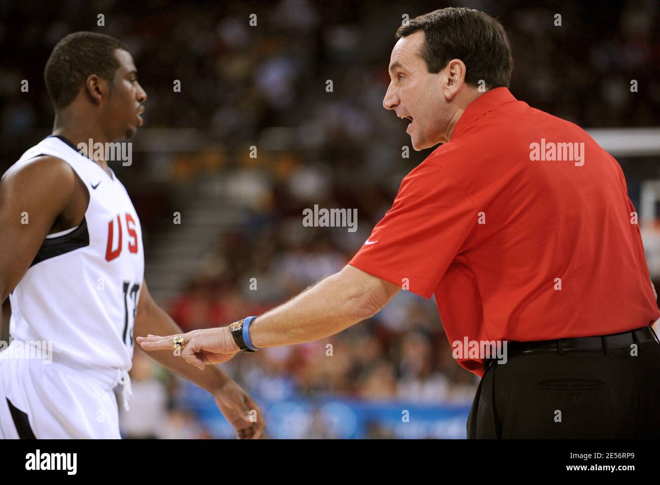 USA's coach Mike Krzyzewski during the Team Basket defeats Greece 92-69  during the first round of the 2008 Beijing Olympics Games. Beijing, August  14,2008. Photo by Gouhier-Hahn-Nebinger/Cameleon/ABACAPRESS.COM Stock Photo  - Alamy