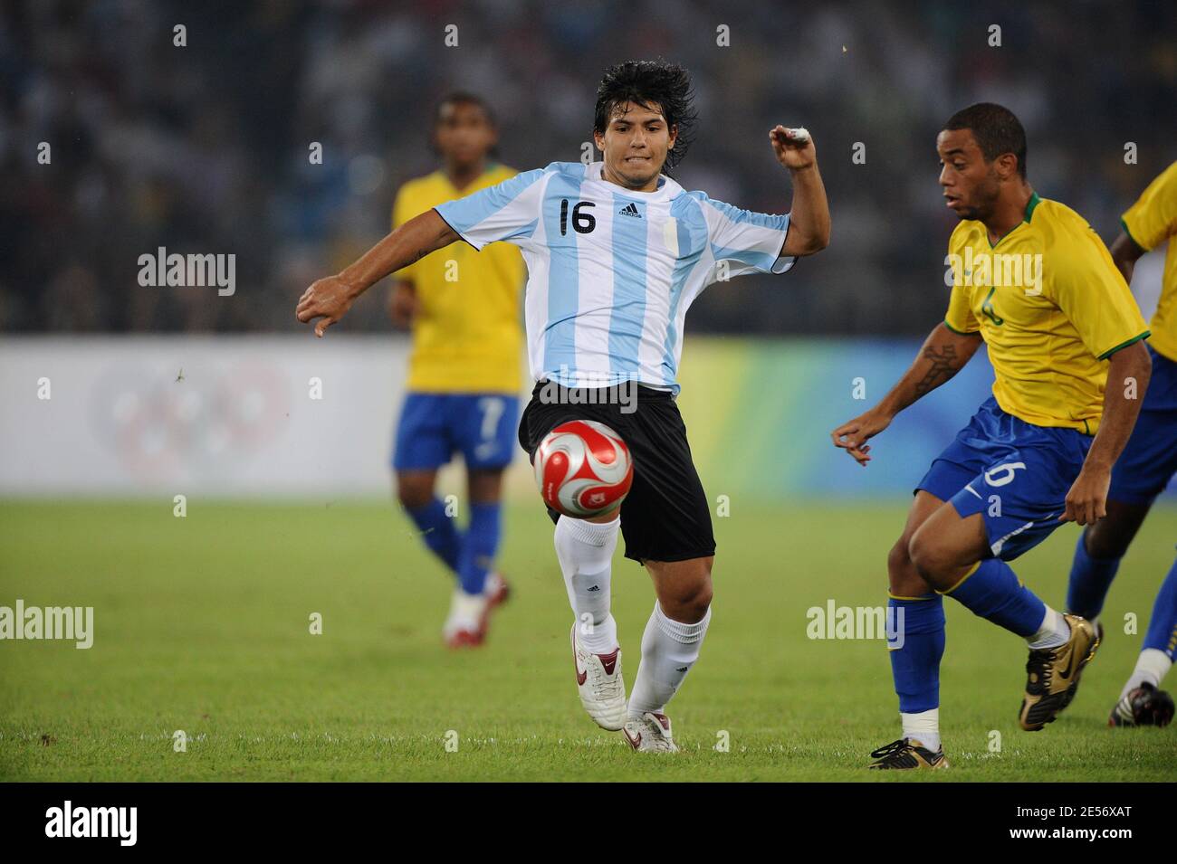 Argentina's Sergio Aguero during the football semi-final match held at the Worker's Stadium for the 2008 Beijing Olympics, August 19, 2008. Argentina defeats Brazil 3-0. Photo by Gouhier-Hahn-Nebinger/Cameleon/ABACAPRESS.COM Stock Photo