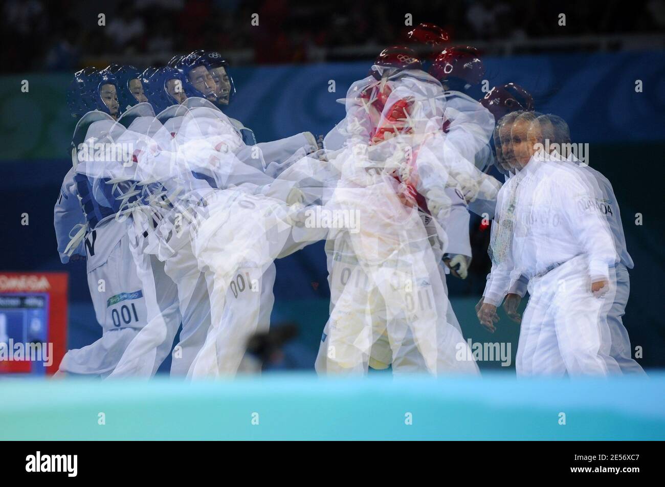 Atmosphere during taekwondo match of the Beijing 2008 Olympic Games Day 12 at the University of Science and Technology Gymnasium in Beijing. China on August 20, 2008. Photo by Gouhier-Hahn-Nebinger/Cameleon/ABACAPRESS.CIOM Stock Photo