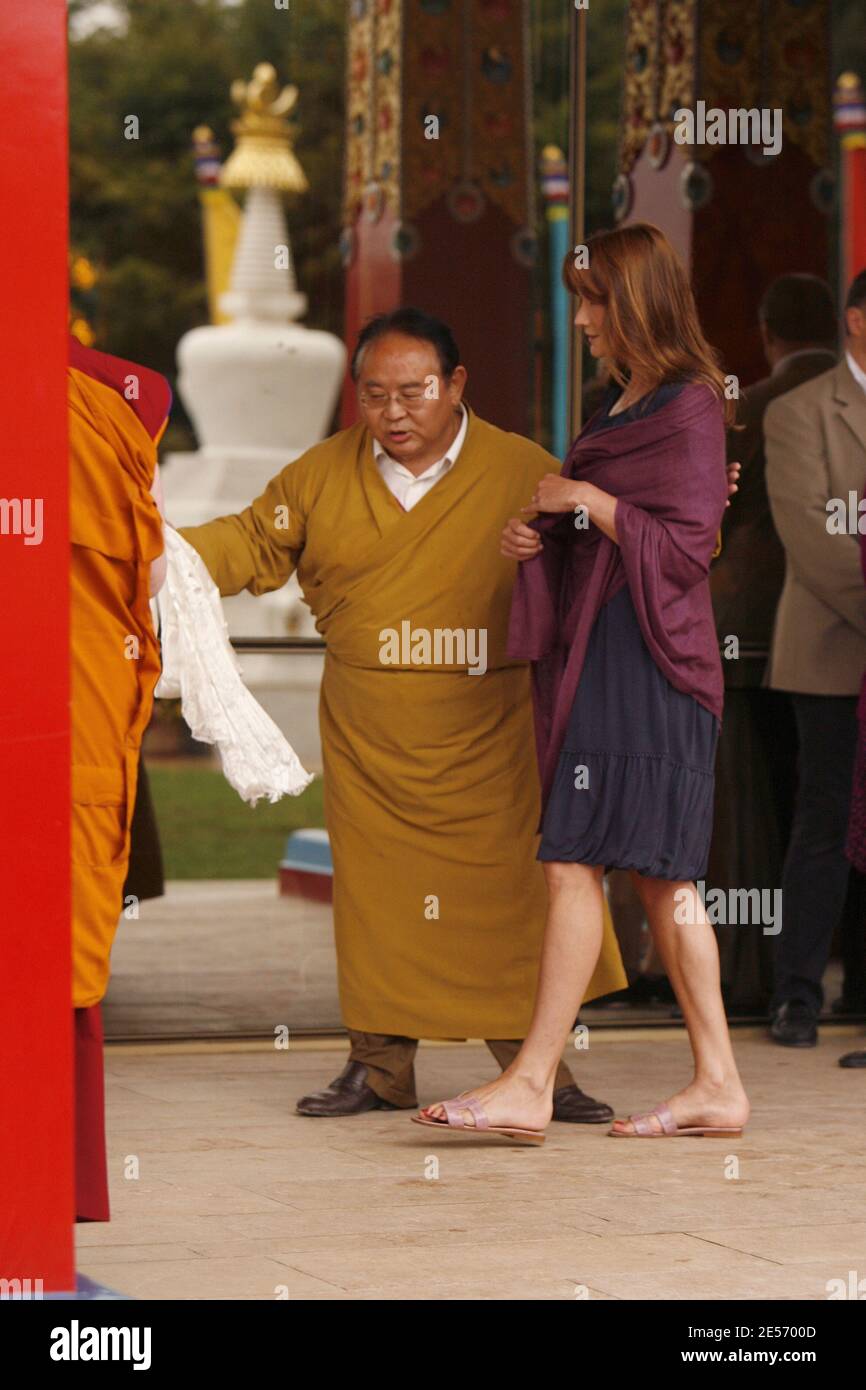 France's first lady Carla Bruni-Sarkozy with Buddhist monk Sogyal Lakar Rinpoche attends the inauguration of the Buddhist Lerab Ling temple in Roqueredonde, southern France, August 22, 2008. Photo by Patrick Aventurier/Pool/ABACAPRESS.COM Stock Photo