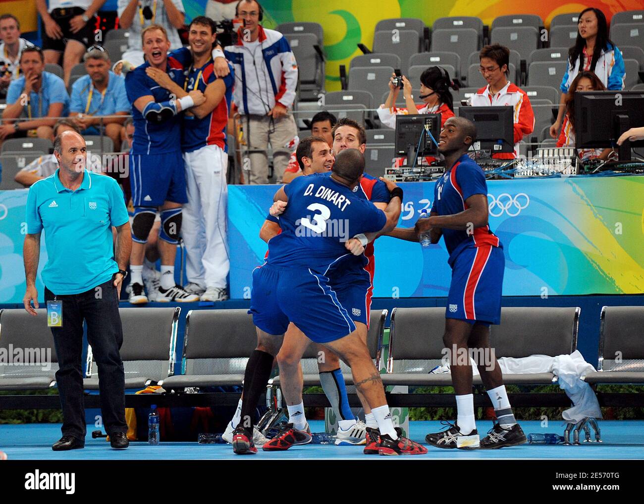 France's handball team celebrates after winning the Handball Gold medal