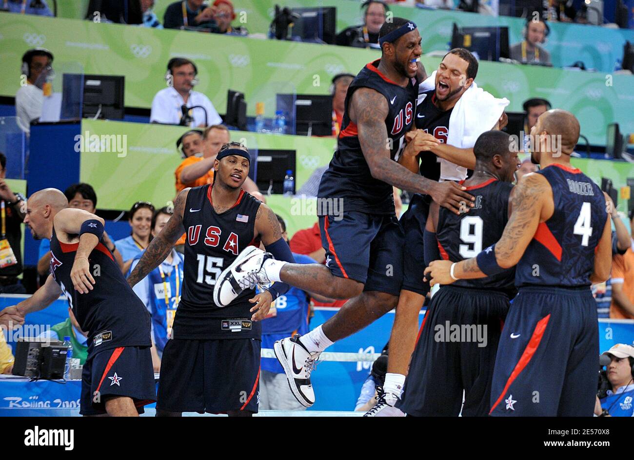 USA's basketball team during the Men's Basketball Final, USA vs Spain at  the Beijing 2008 Olympics in Beijing, China on August 24, 2008. USA won  118-107. Photo by Gouhier-Hahn-Nebinger/Cameleon/ABACAPRESS.COM Stock Photo  -