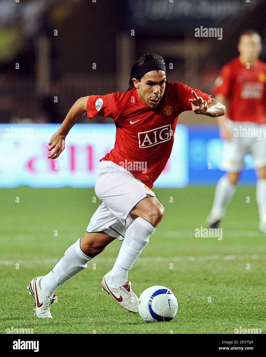 Carlos Tevez during the UEFA Super Cup Final, Manchester United v Zenit St Petersburg at Stade Louis II in Monaco, on August 29, 2008. Photo by Steeve Mc May/Cameleon/ABACAPRESS.COM Stock Photo