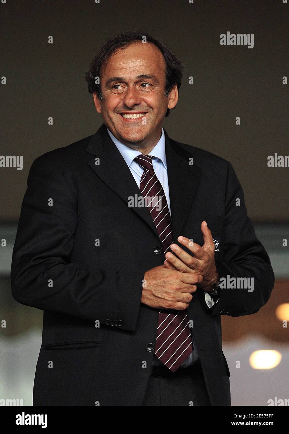 Michel Platini attends at the Manchester United v Zenit St Petersburg