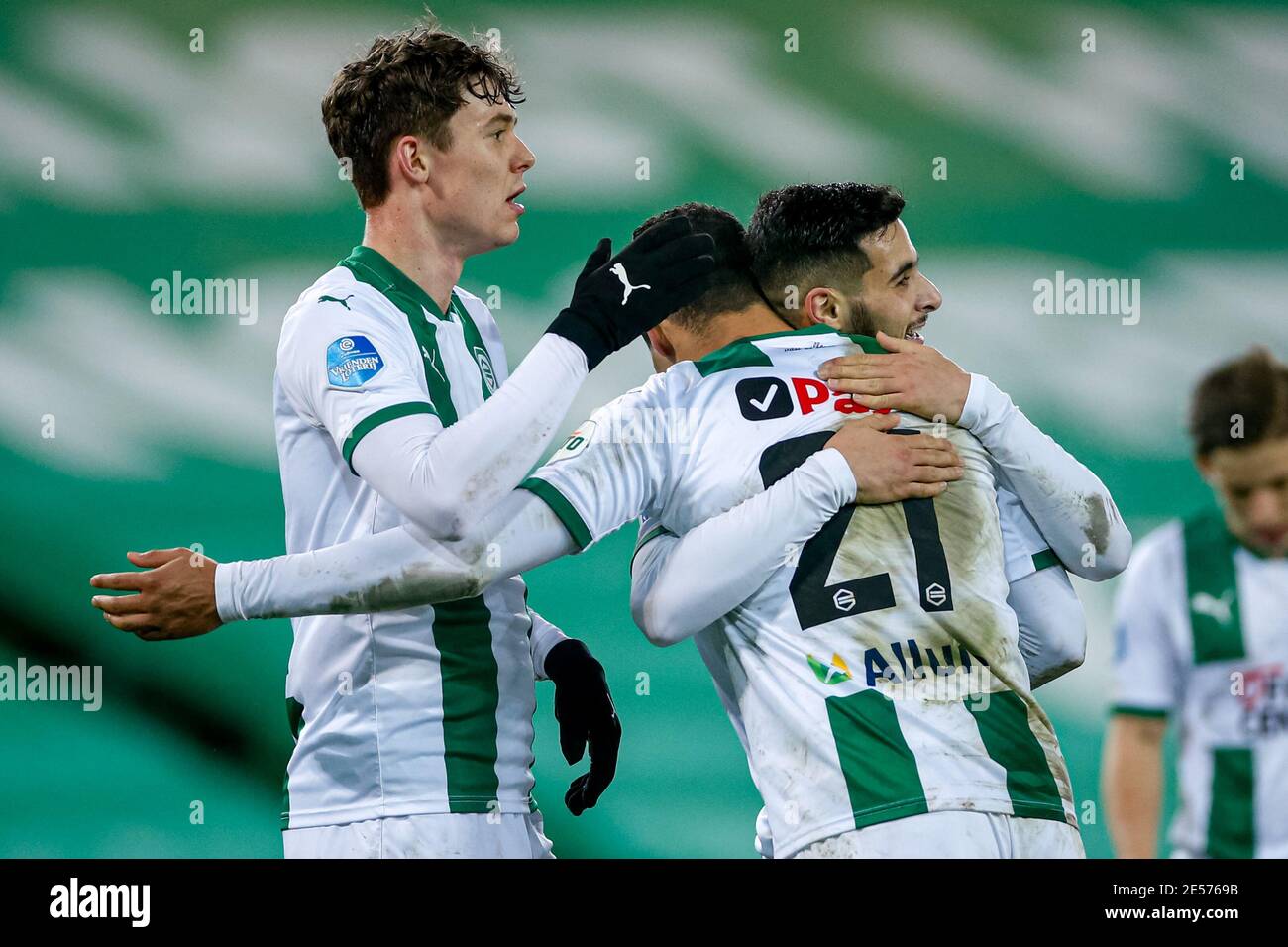Groningen Netherlands January 26 Alessio Da Cruz Of Fc Groningen Celebrating A Goal 3 0 With Team Hugging Mohammed El Hankouri Of Fc Groningen Stock Photo Alamy