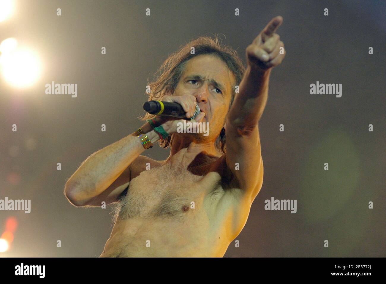 Singer Didier Wampas from the French band les Wampas performs on stage on the third and last day of the annual AIDS charity and fundraising music festival 'Solidays', held at Longchamp racetrack in Paris, France, on July 6, 2008. Photo by DS/ABACAPRESS.COM Stock Photo