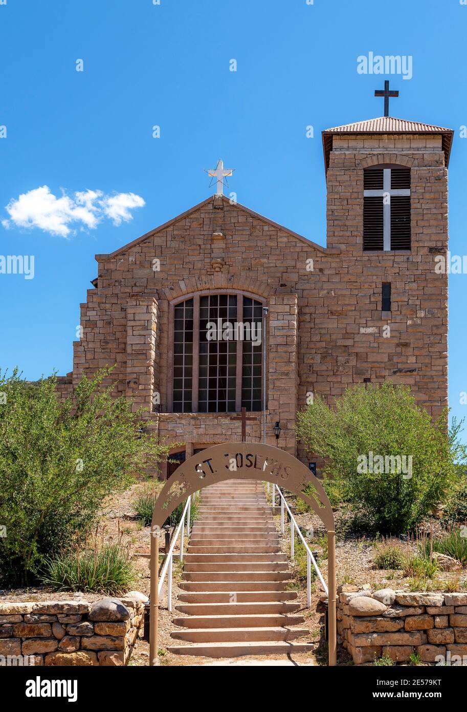 St Joseph Apache Mission Church, St Joseph's Church in Mescalero, New Mexico, USA. Stock Photo