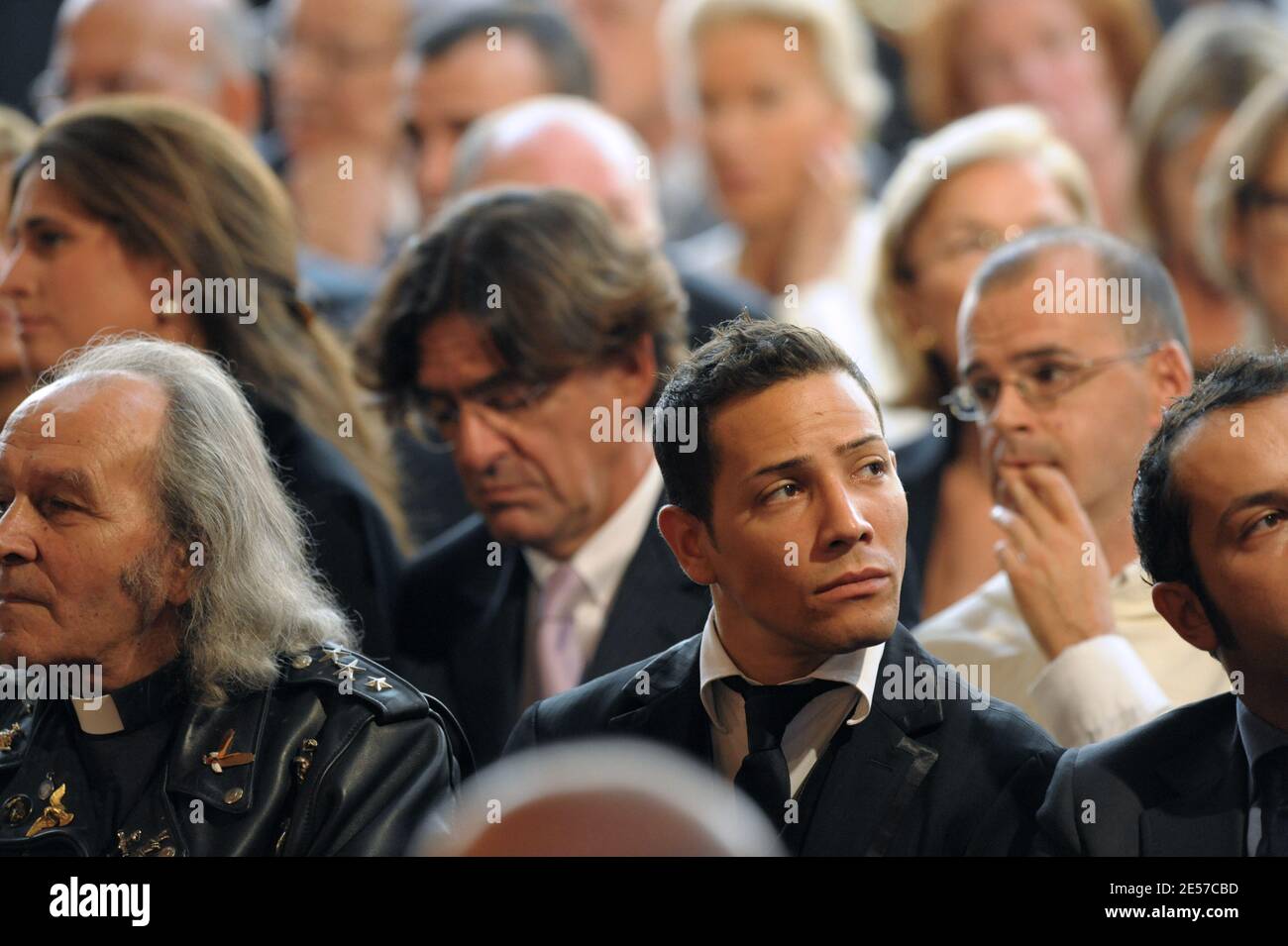 (L to R) Priest Guy Gilbert, Luc Ferry and Steevy Boulay attending the speech of Pope Benedict XVI at the Elysee Palace in Paris, France, on September 12, 2008. Photo by Abd Rabbo-Mousse-Orban-Taamallah/ABACAPRESS.COM Stock Photo