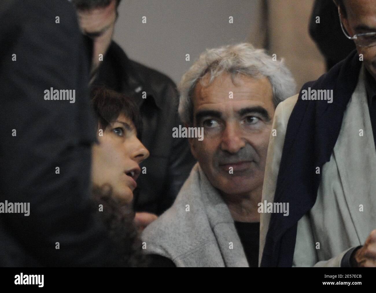 France's coach Raymond Domenech and his future wife Estelle Denis attend the French First soccer match, Paris Saint-Germain vs FC Nantes in Paris, France, on September 14, 2008. PSG won 1-0. Photo by Mehdi Taamallah/Cameleon/ABACAPRESS.COM Stock Photo