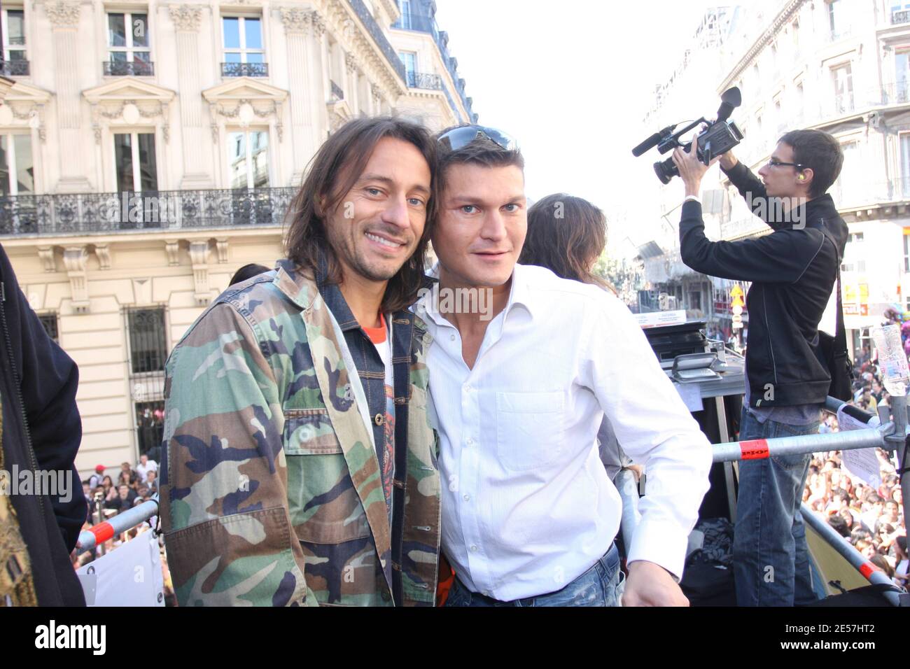 French star DJ Bob Sinclar and Radio FG CEO Antoine Baduel attend the The  10th Techno Parade held in Paris, France, on September 20, 2008. Photo by  Benoit Pinguet/ABACAPRESS.COM Stock Photo -
