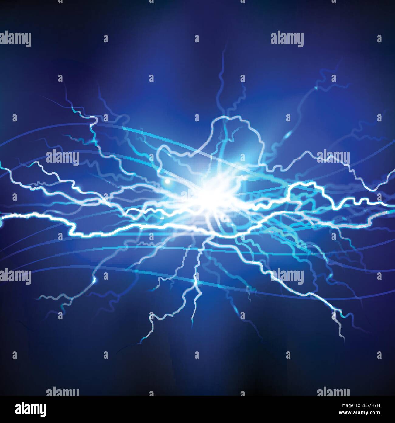 Blue lightning realistic background with a bright bunch of light vector ...