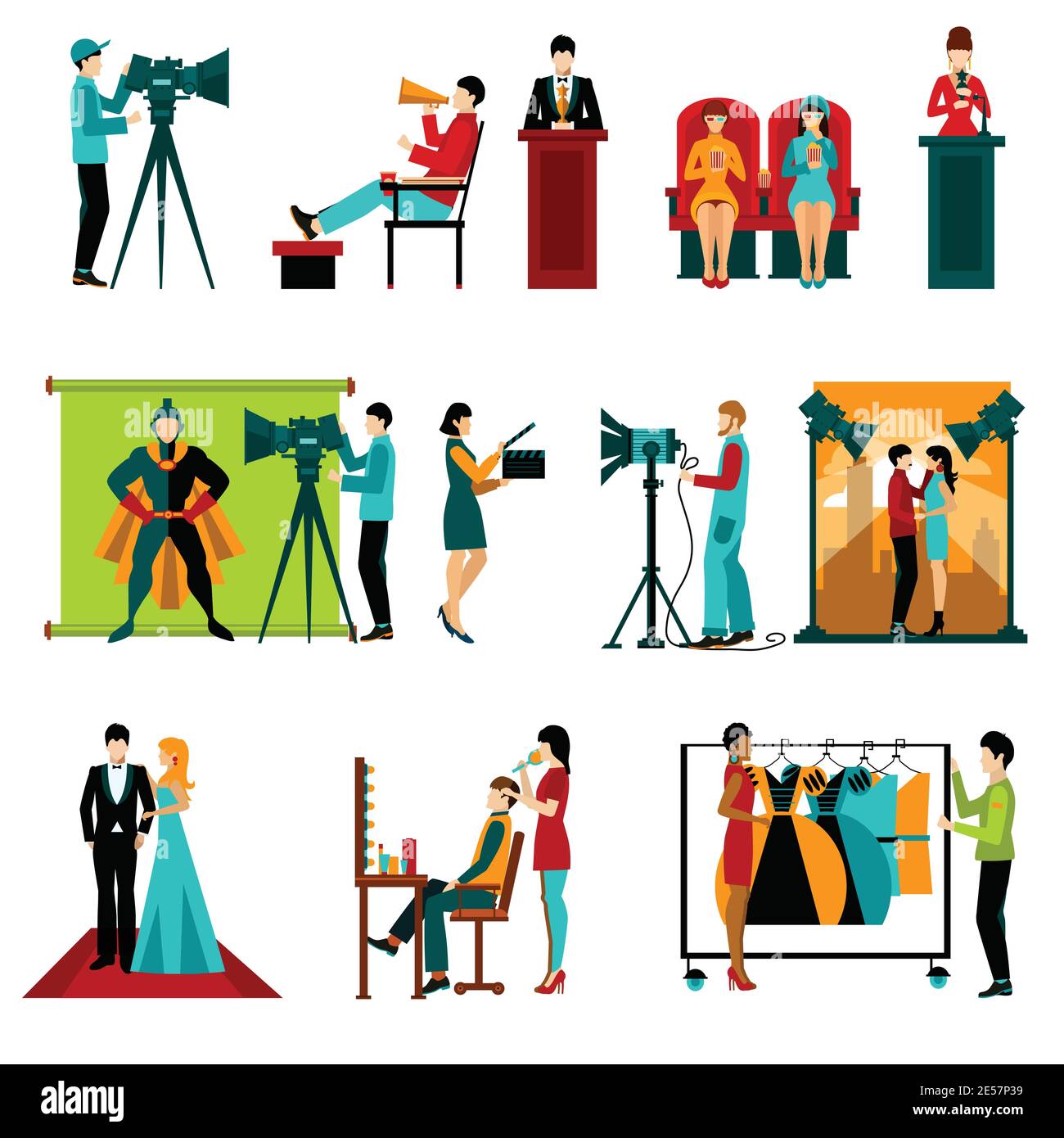 People in cinema and film making staff characters set isolated vector illustration Stock Vector